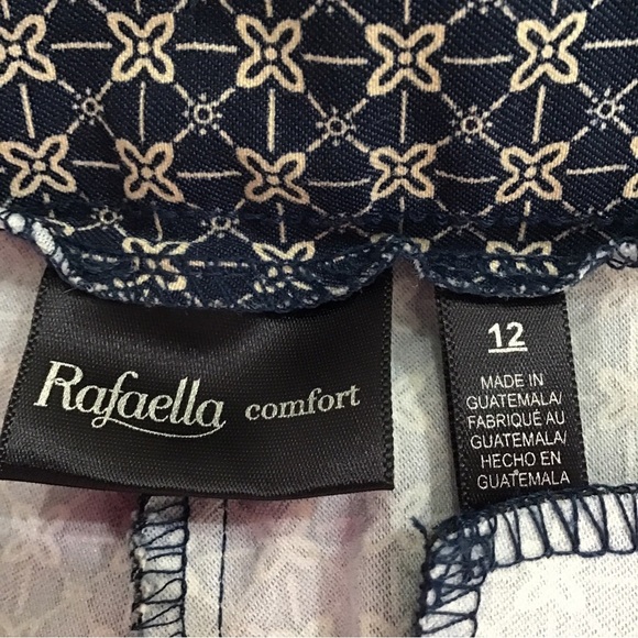 Rafaella Comfort Elastic Waist Pull On Pants Blue Geometric Size 12 - Picture 2 of 7